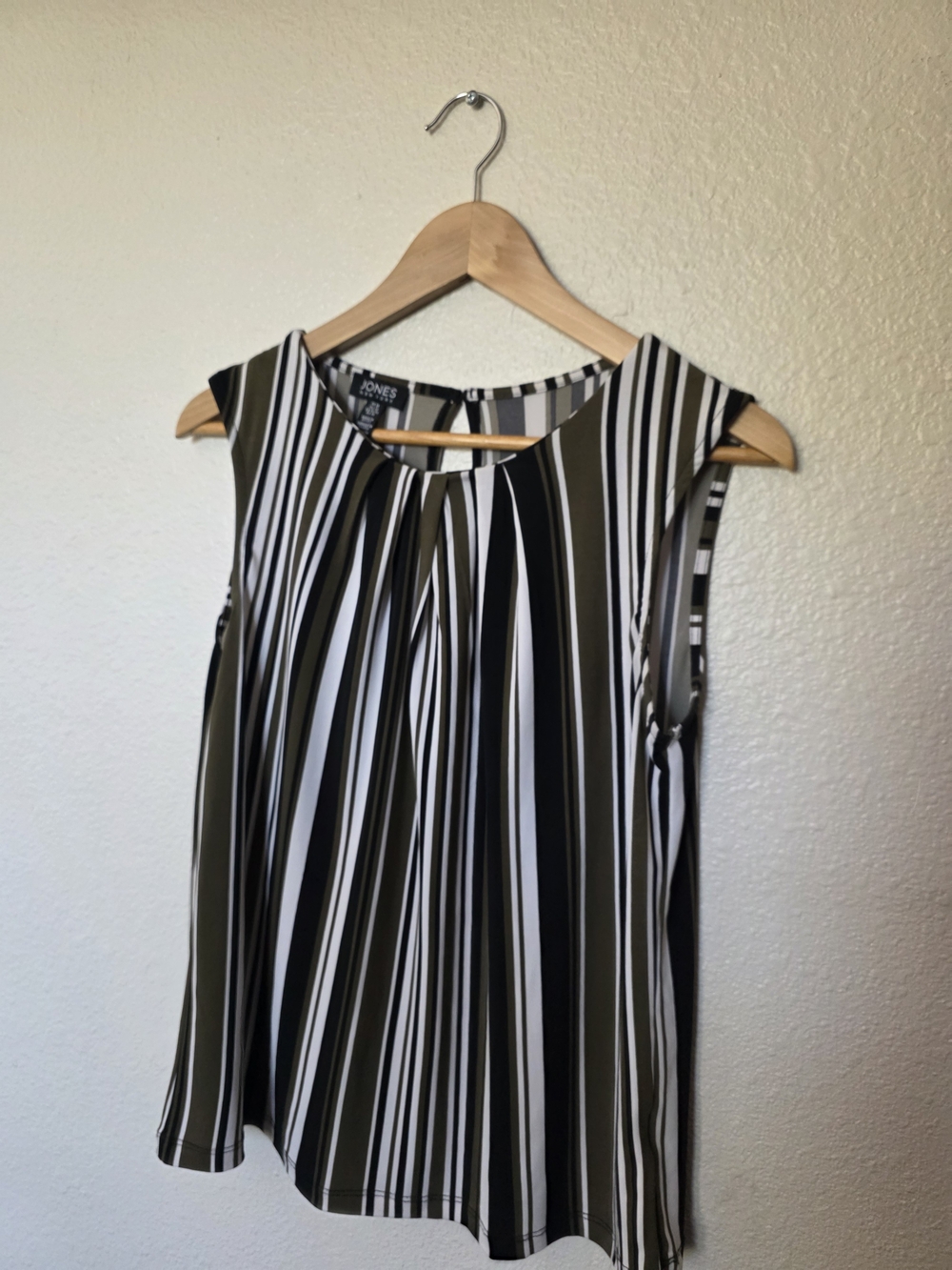 Jones New York Olive, Black & White Striped Sleeveless Blouse Dress